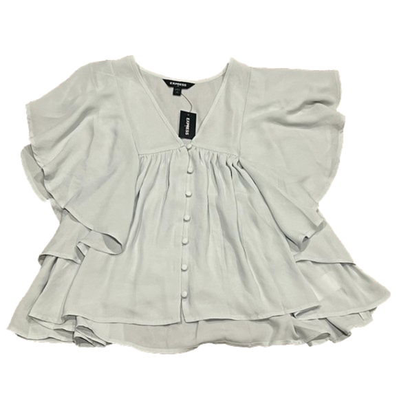 NWT Express Flutter Sleeve Button Blouse - Light Green XS - Picture 2 of 7